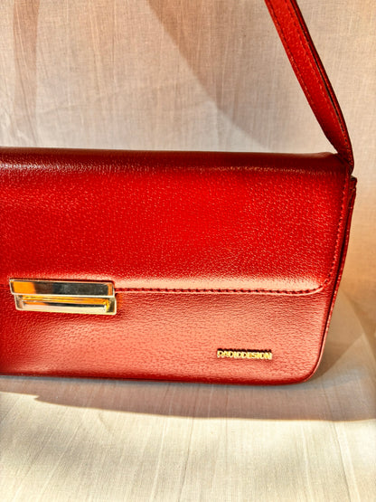 Vintage Paolo Design Spanish Leather Structured Clutch | Red Leather Evening Bag with Wrist Strap