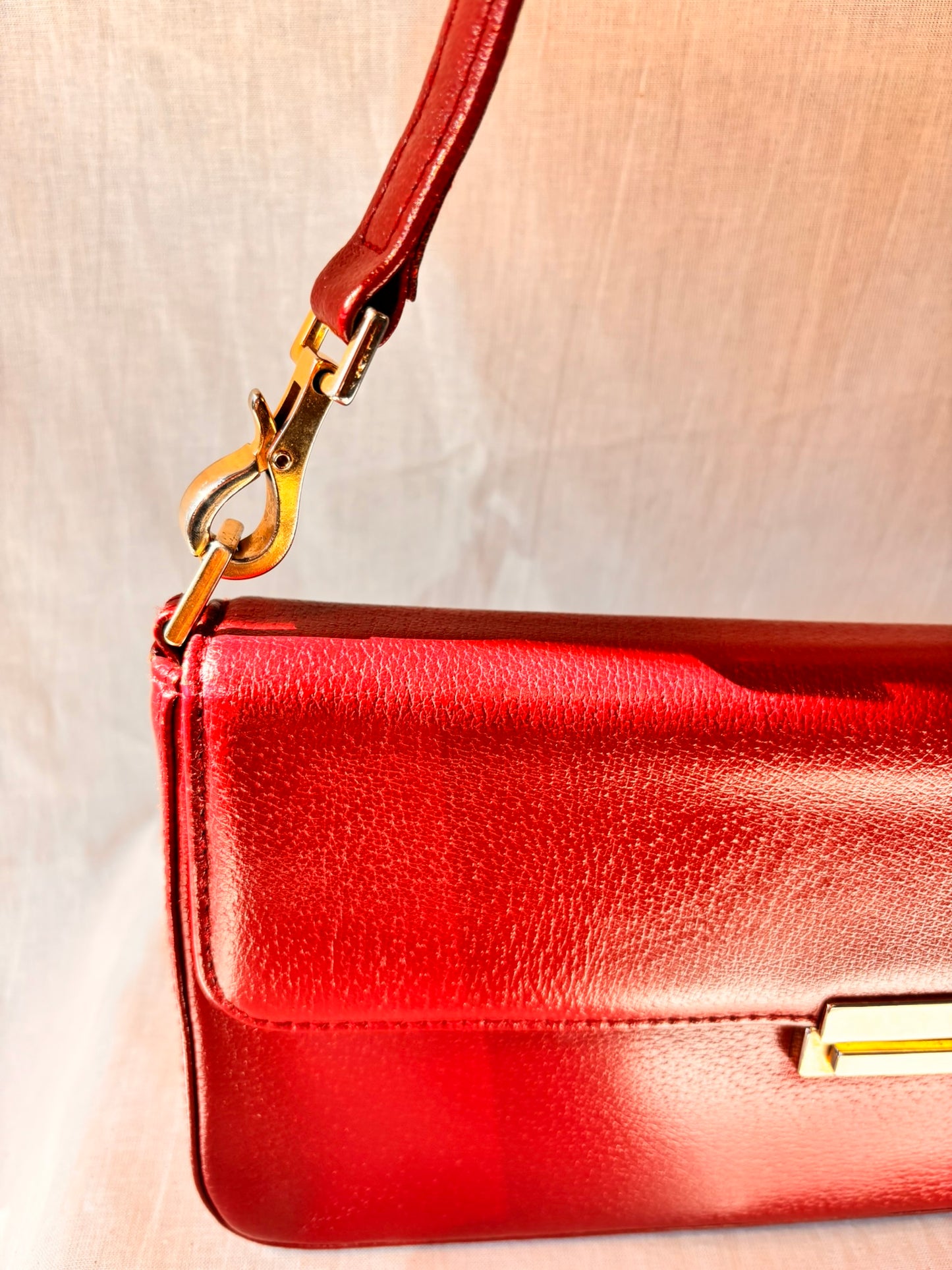 Vintage Paolo Design Spanish Leather Structured Clutch | Red Leather Evening Bag with Wrist Strap