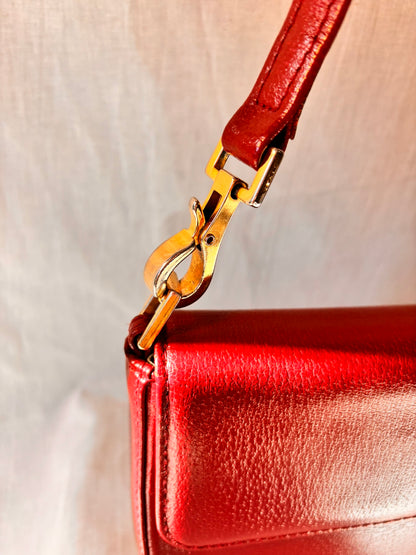 Vintage Paolo Design Spanish Leather Structured Clutch | Red Leather Evening Bag with Wrist Strap