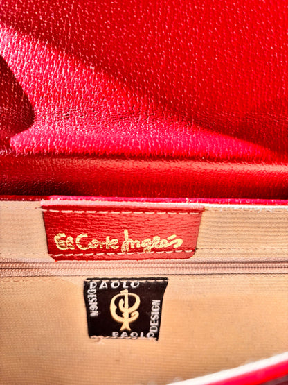 Vintage Paolo Design Spanish Leather Structured Clutch | Red Leather Evening Bag with Wrist Strap