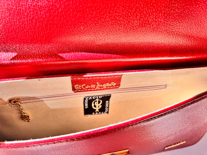 Vintage Paolo Design Spanish Leather Structured Clutch | Red Leather Evening Bag with Wrist Strap