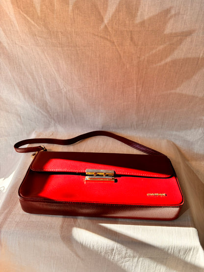 Vintage Paolo Design Spanish Leather Structured Clutch | Red Leather Evening Bag with Wrist Strap