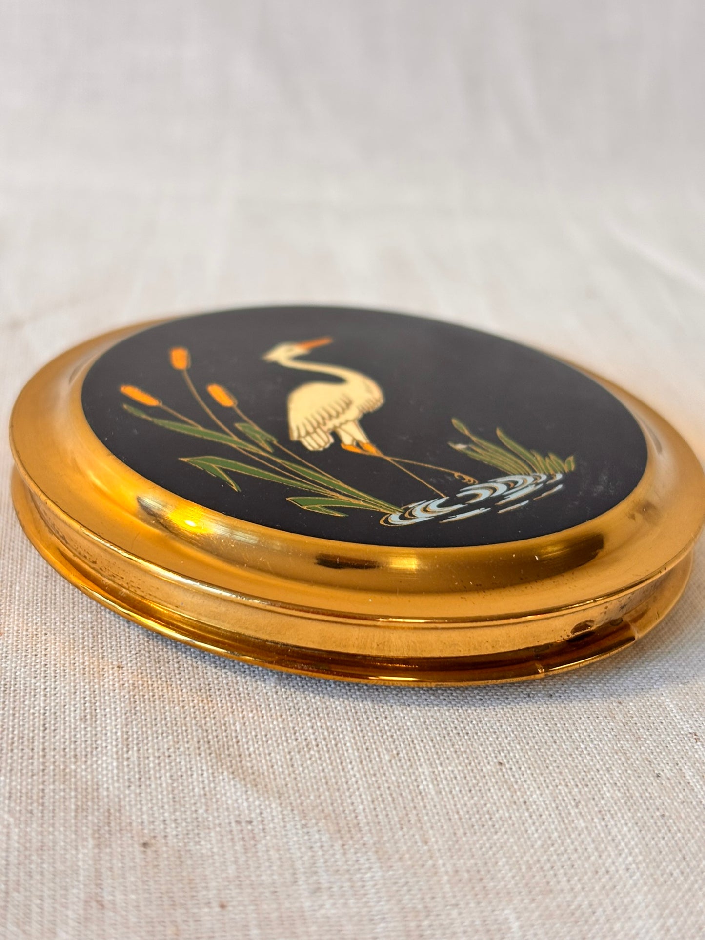 Vintage Crane Compact Mirror With Original Puff