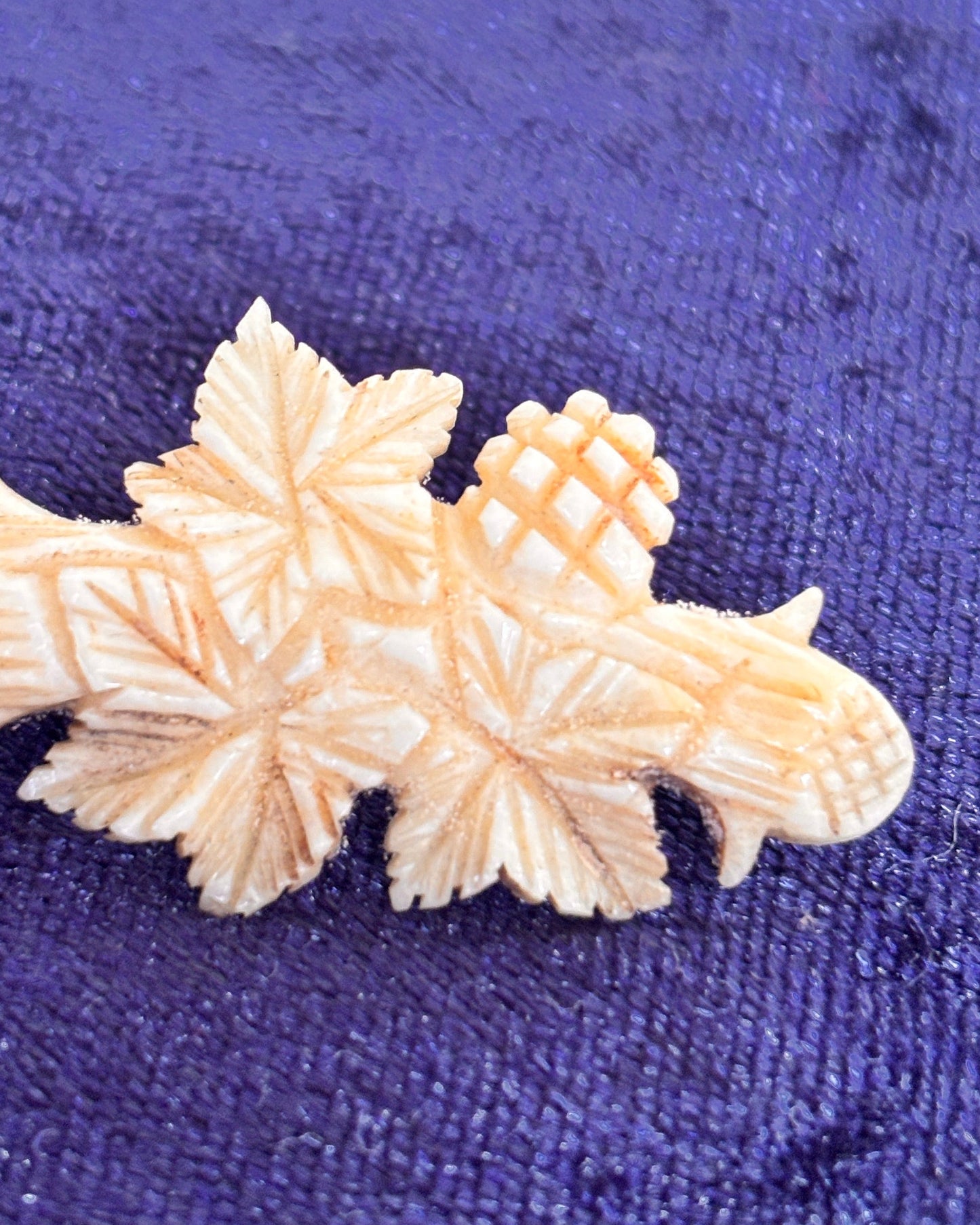 Vintage Carved Bone Brooch – Black Forest Style Leaf Pin