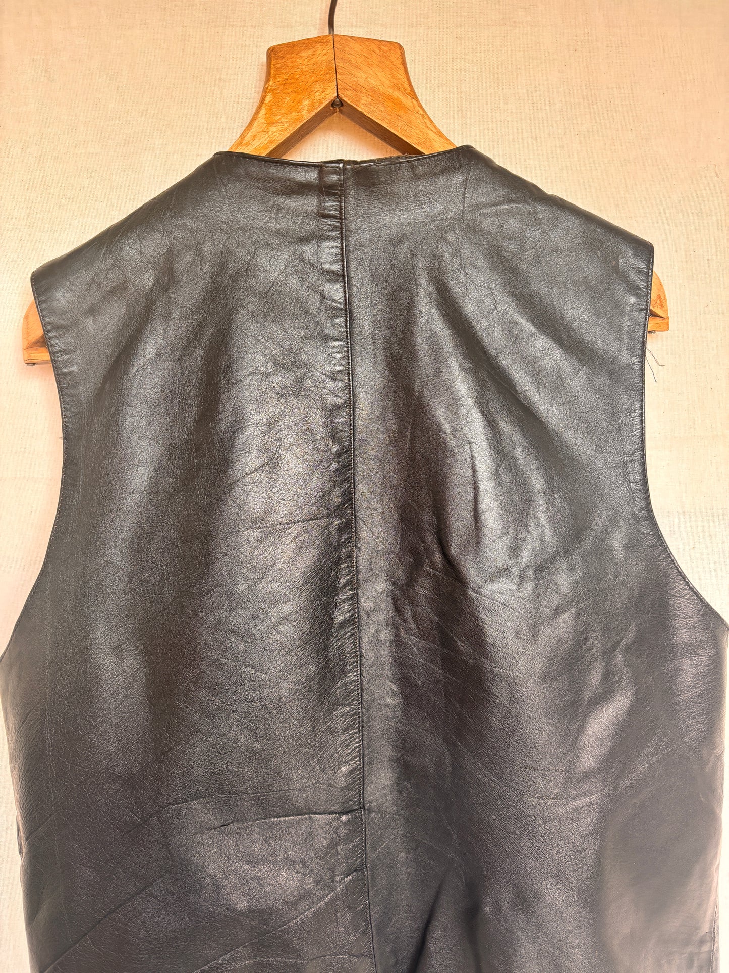Vintage 1980s Black Leather Waistcoat Vest