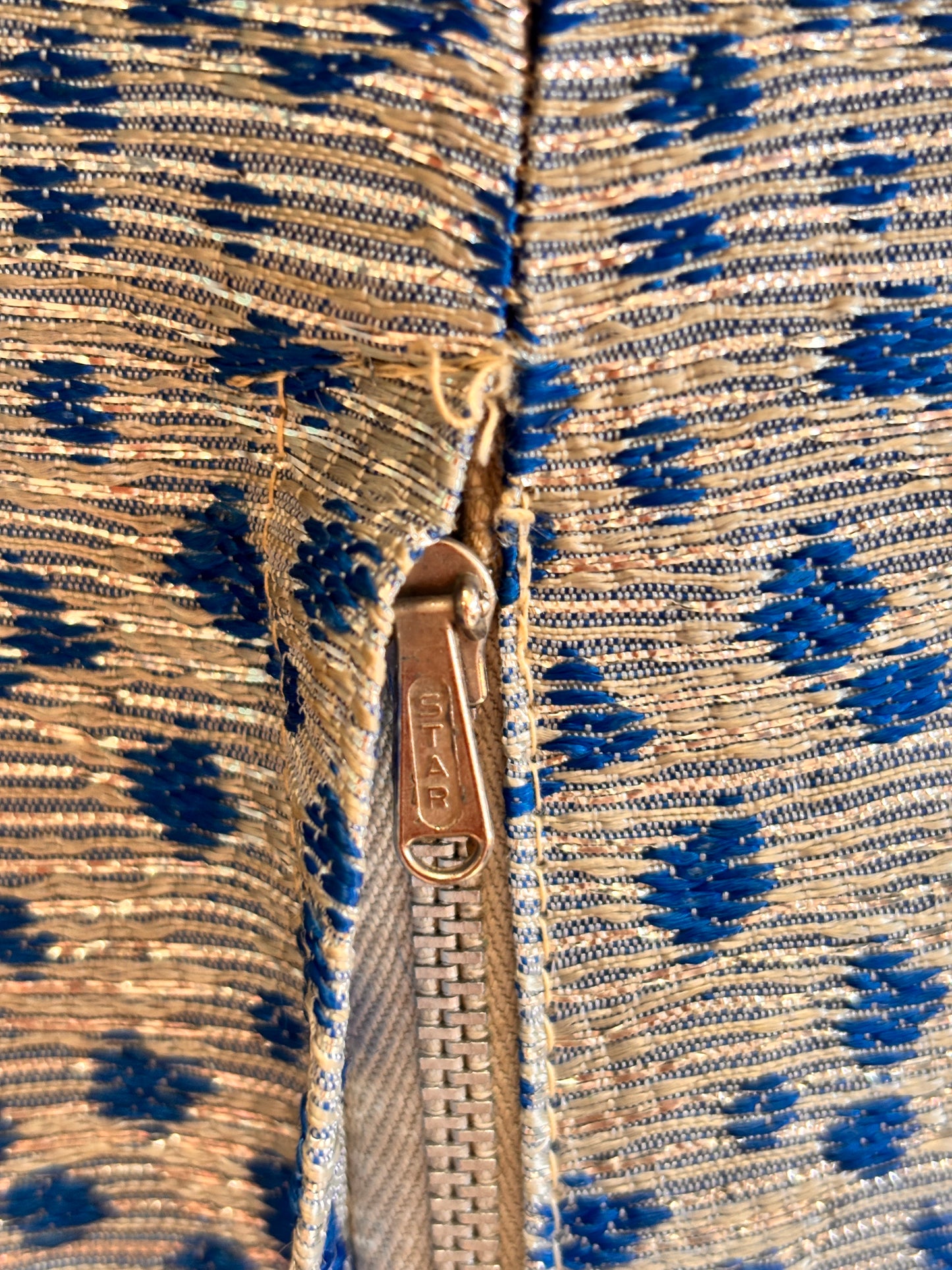 1960s Blue & Silver Lamé Cocktail Dress with Bow Detail