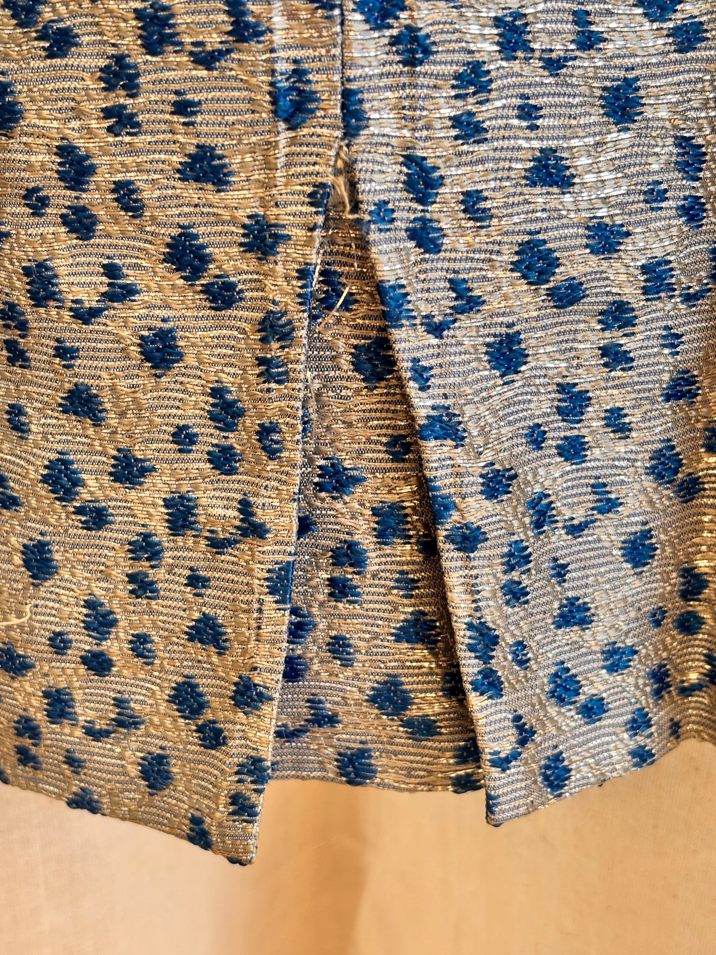 1960s Blue & Silver Lamé Cocktail Dress with Bow Detail