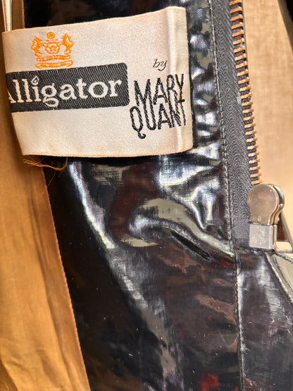 close up of label of 1960s Mary Quant Black PVC Vinyl Raincoat | Mod Vintage Coat