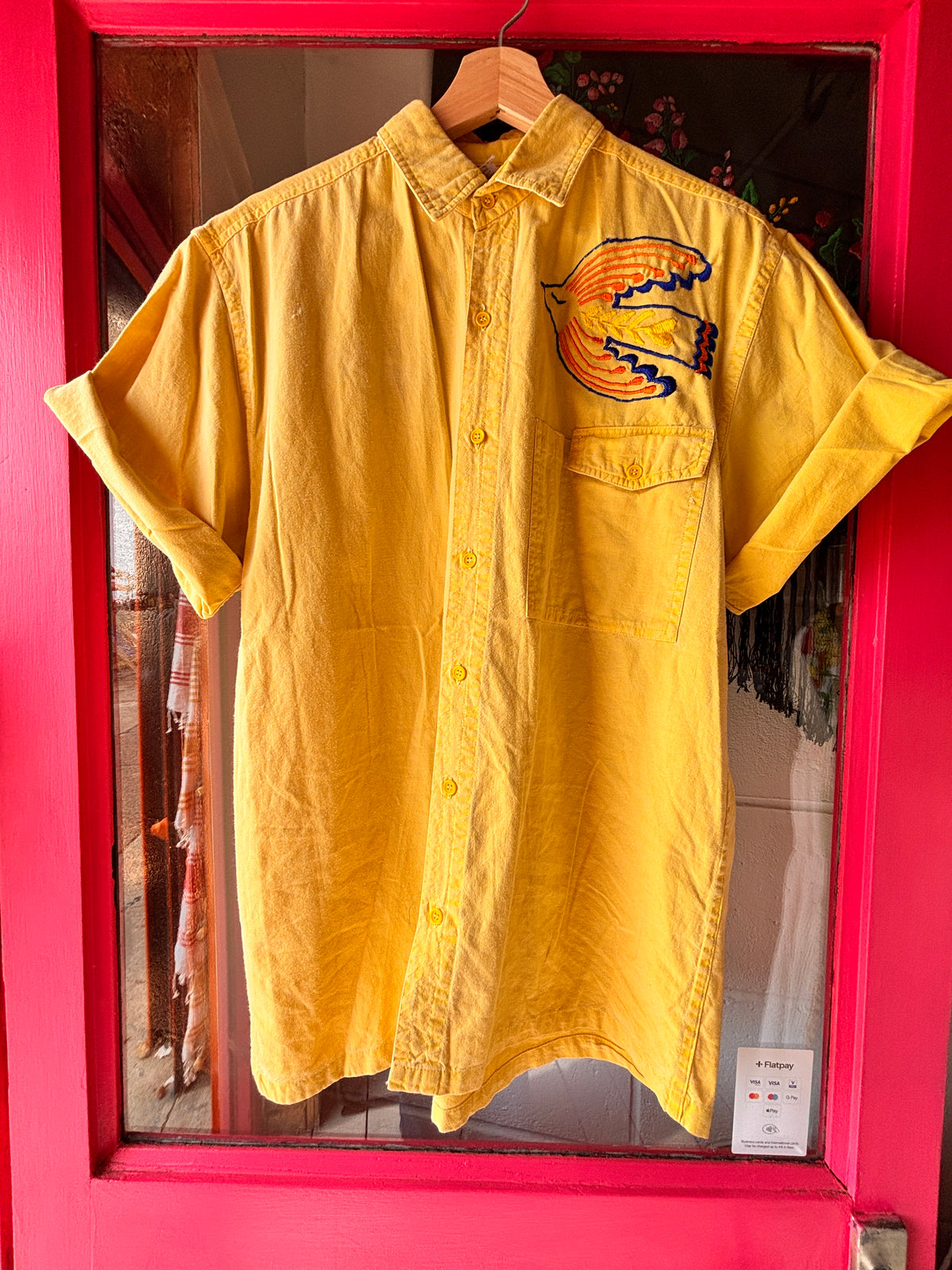 Yellow Hand Embroidered Folk Bird Shirt | One-of-a-Kind Upcycled Vintage Shirt