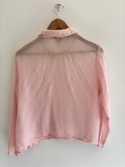 I'd [re]Wear That - Pink Sheer 90s Blouse with Embroidered Daisies