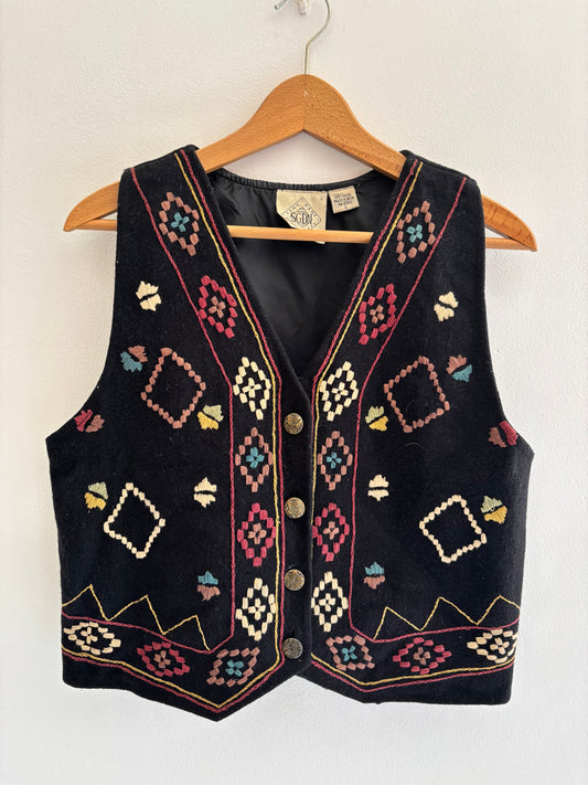 Vintage SGDN Embroidered Wool Vest – Bohemian Western Style