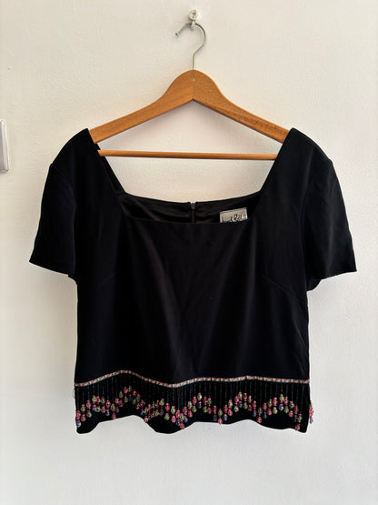Joseph Ribkoff Vintage Black Beaded Crop Top