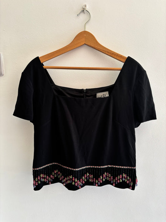 Joseph Ribkoff Vintage Black Beaded Crop Top