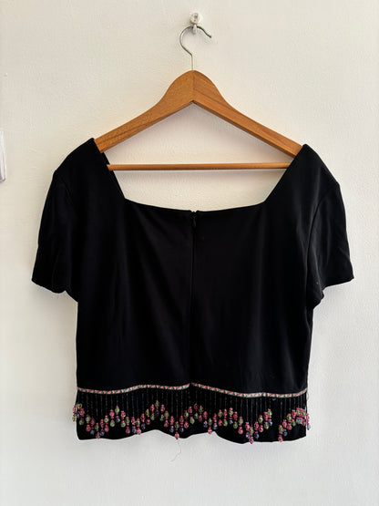 Joseph Ribkoff Vintage Black Beaded Crop Top