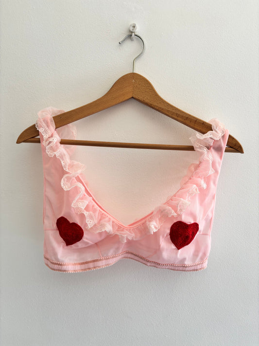 I'd [re]Wear That - Vintage Pink Bralette with Hand Embroidered Hearts