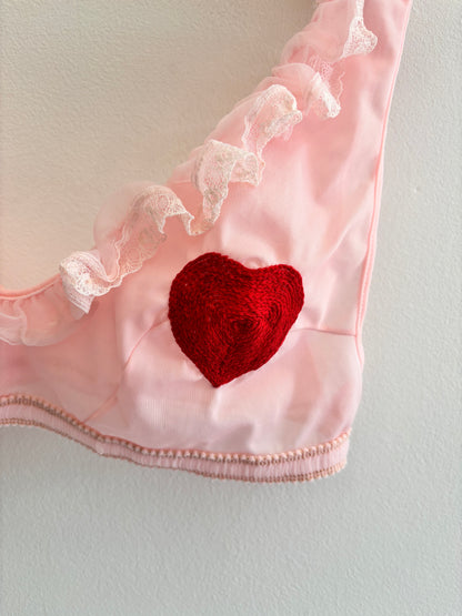 I'd [re]Wear That - Vintage Pink Bralette with Hand Embroidered Hearts
