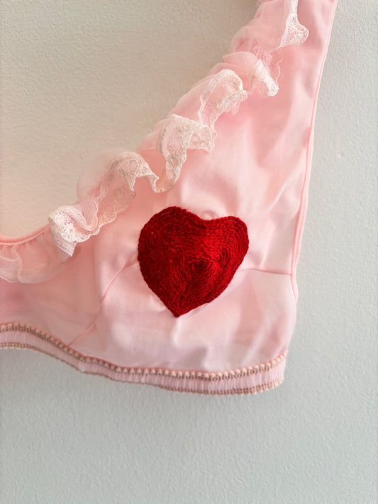 I'd [re]Wear That - Vintage Pink Bralette with Hand Embroidered Hearts