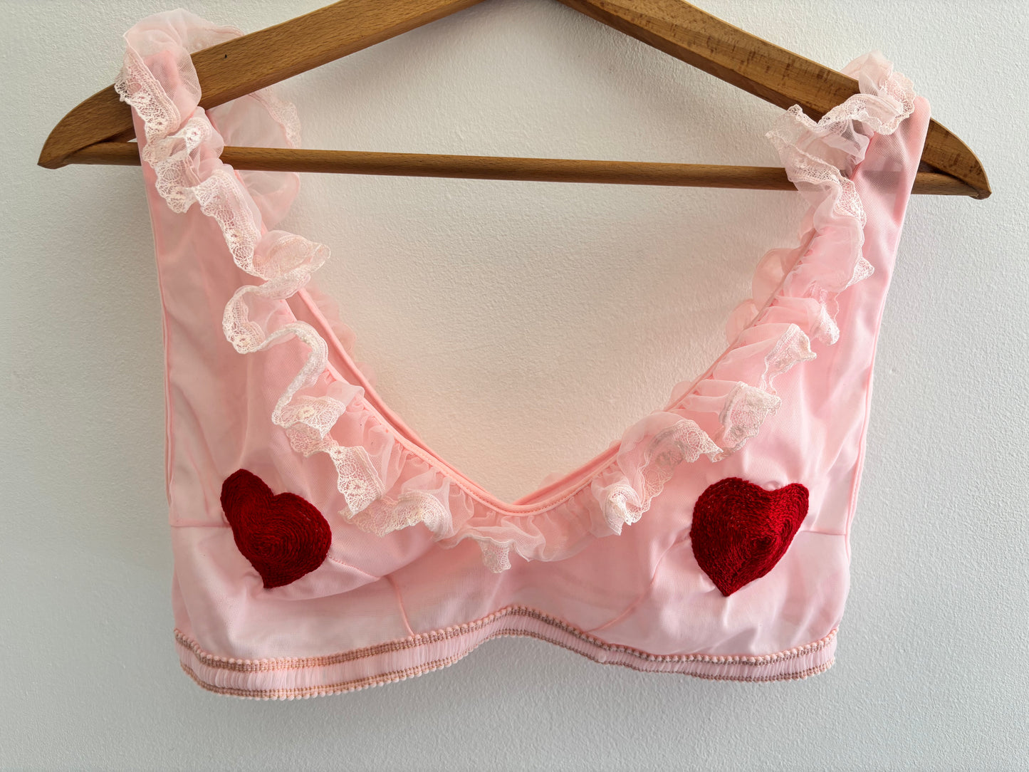 I'd [re]Wear That - Vintage Pink Bralette with Hand Embroidered Hearts