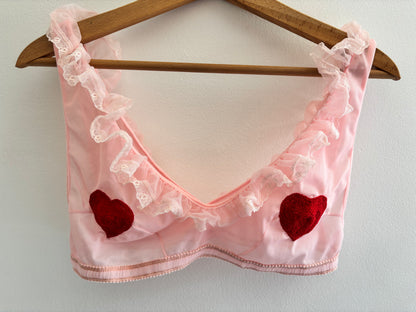 I'd [re]Wear That - Vintage Pink Bralette with Hand Embroidered Hearts