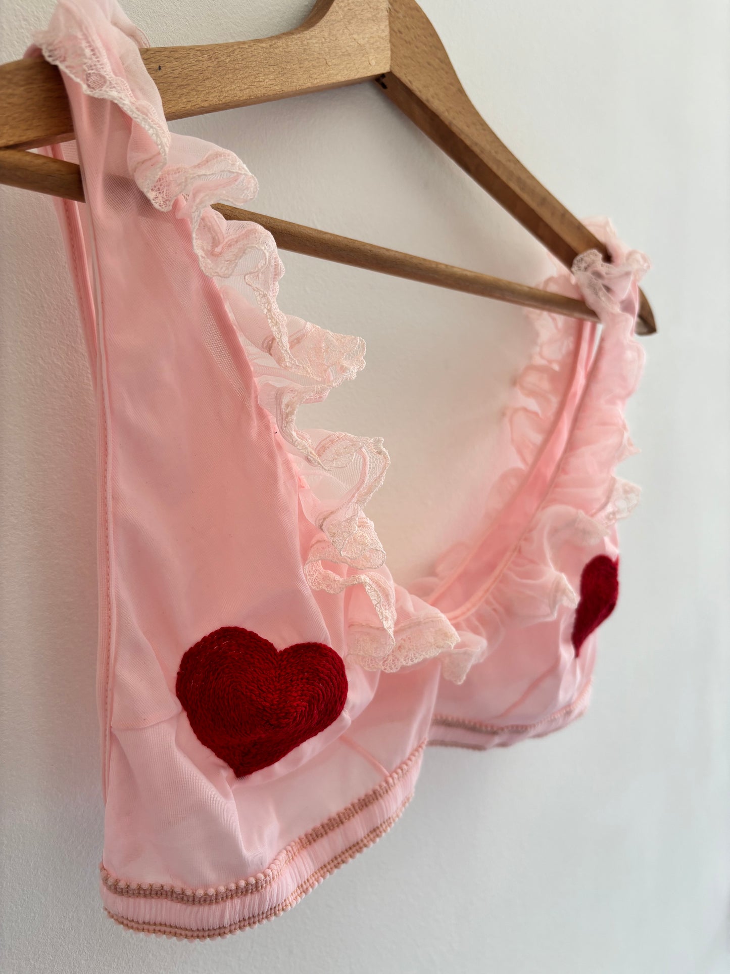I'd [re]Wear That - Vintage Pink Bralette with Hand Embroidered Hearts