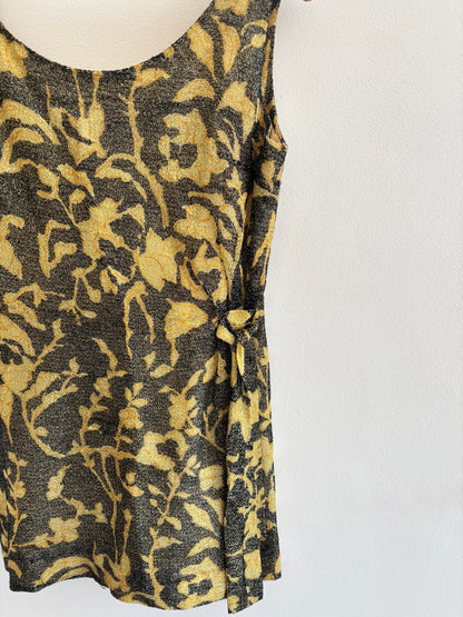 Vintage 1960s Gold Floral Mini Dress