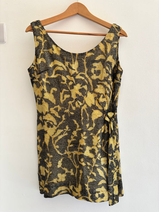 Vintage 1960s Gold Floral Mini Dress