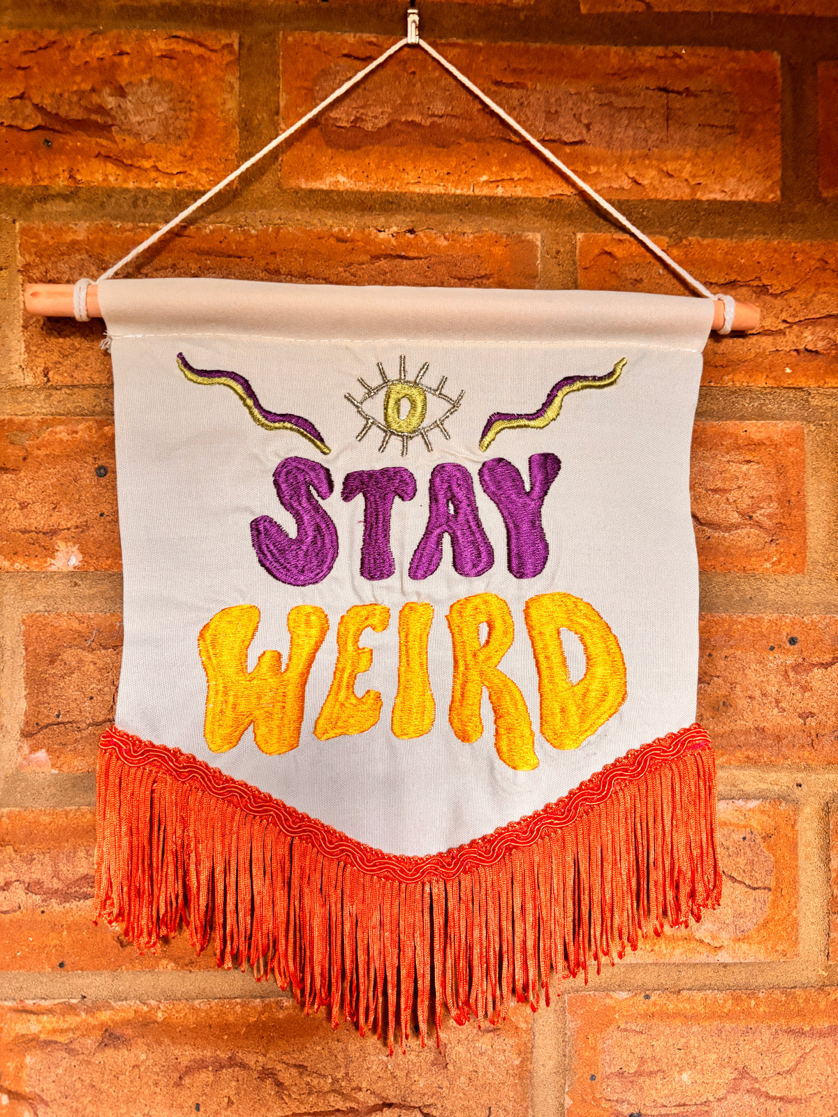 'Stay Weird' Hand Embroidered Pennant Wall Hanging