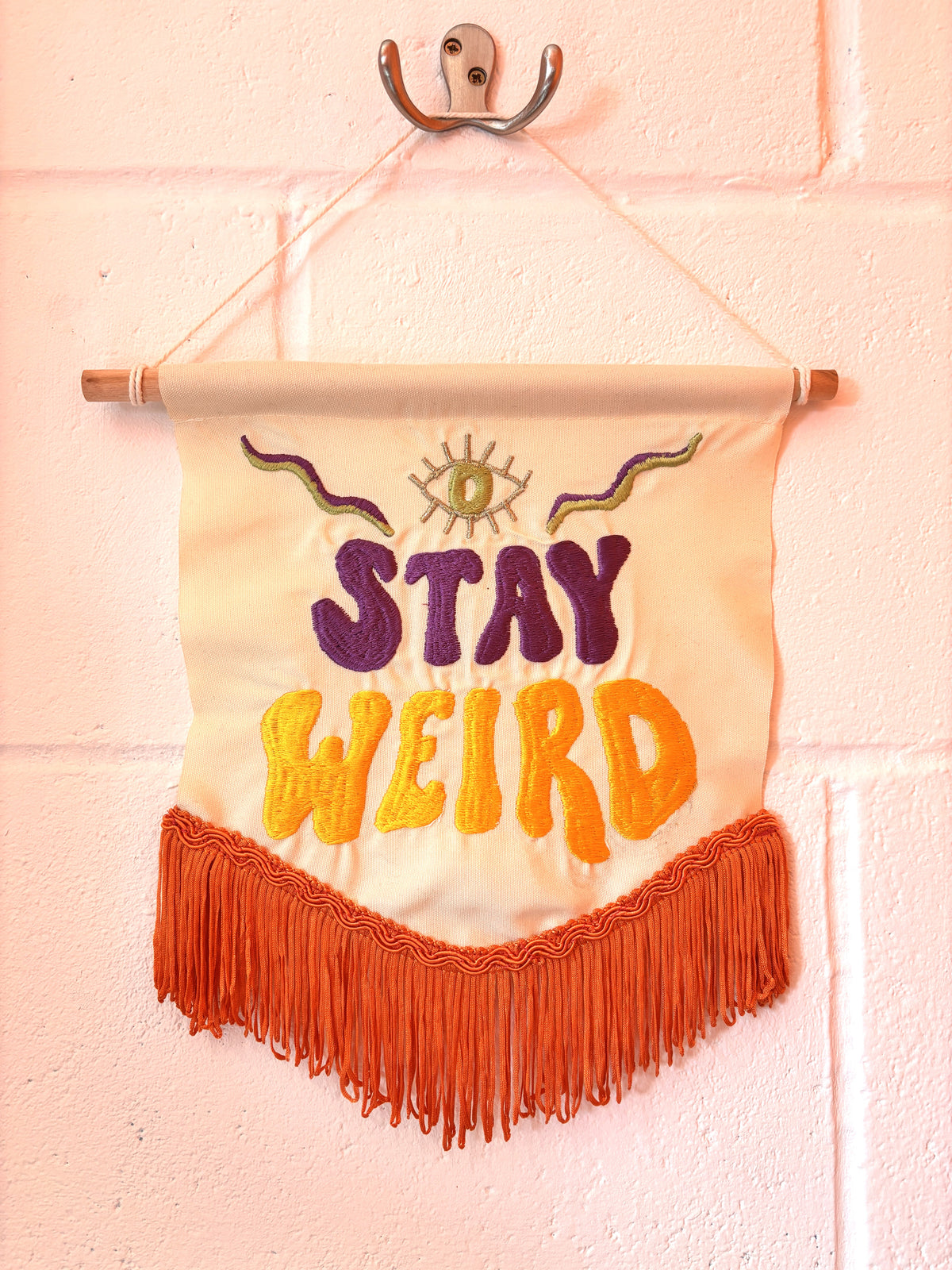 'Stay Weird' Hand Embroidered Pennant Wall Hanging