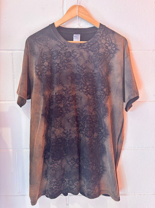 Hand Bleached Lace Print T-Shirt | One-of-a-Kind Upcycled Tee