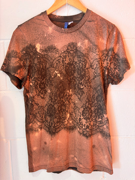 Hand Bleached Lace Print T-Shirt | Rust & Black