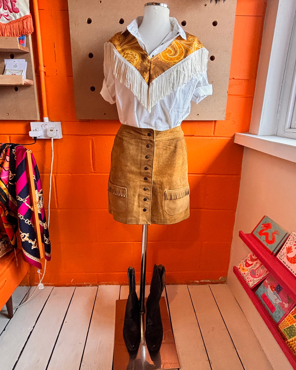 1970s Tan Suede Fringe Mini Skirt