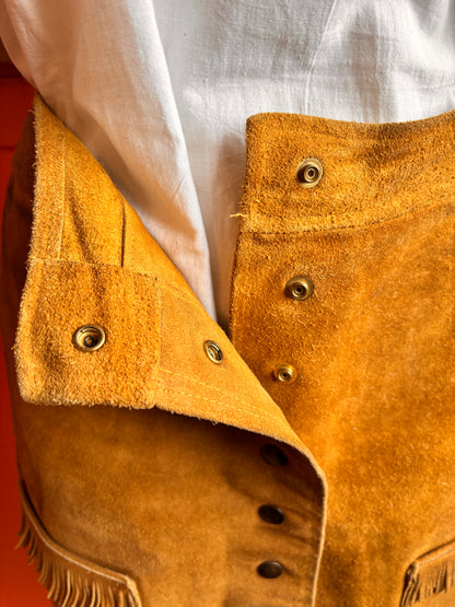 1970s Tan Suede Fringe Mini Skirt