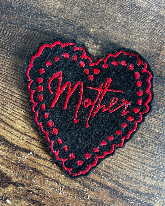 Mother's day embroidery heart patch in red thread