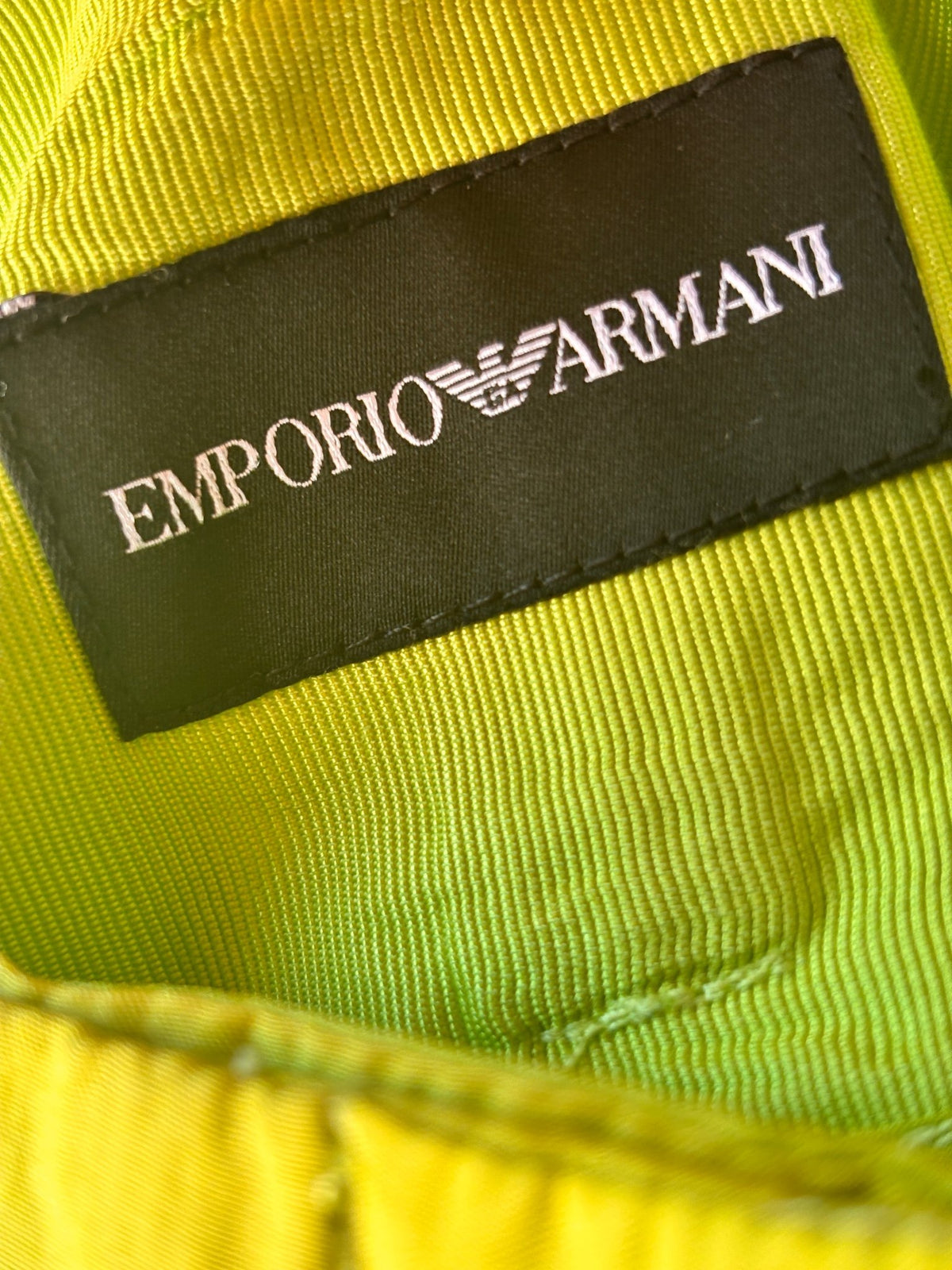 Authentic label of Emporio Armani Lime Green Cocoon Silk Trousers