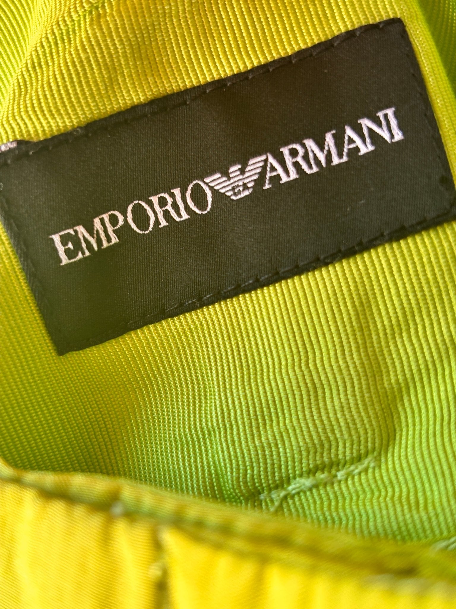 Authentic label of Emporio Armani Lime Green Cocoon Silk Trousers