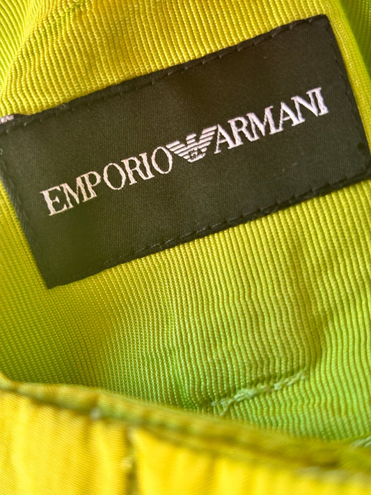 Authentic label of Emporio Armani Lime Green Cocoon Silk Trousers