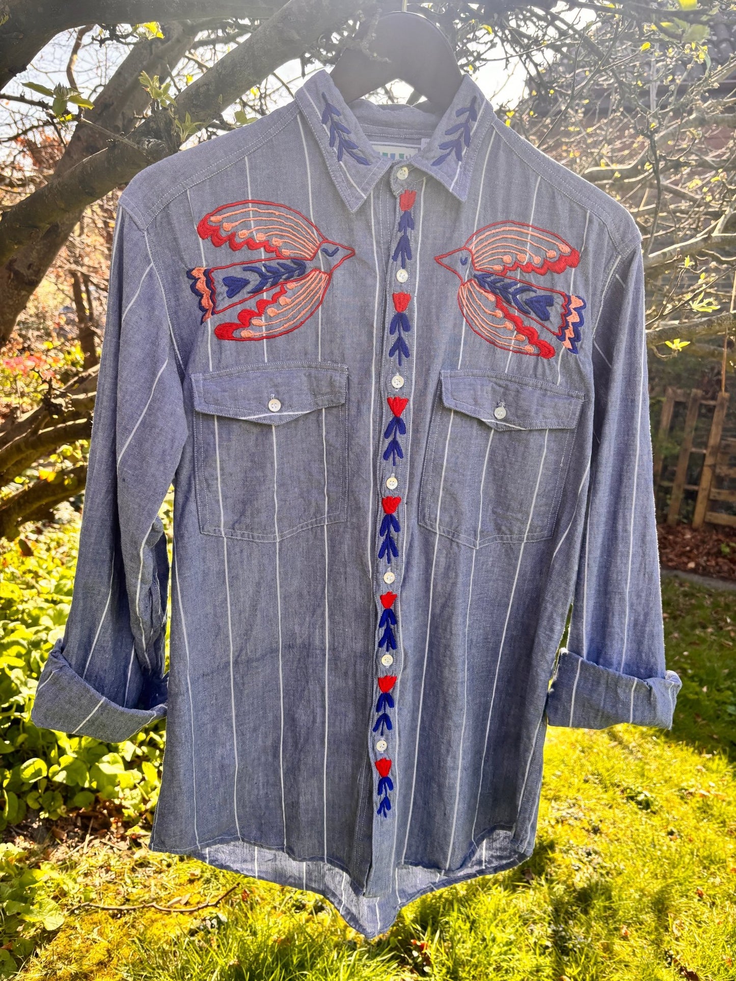 Hand Embroidered Folk Bird Shirt | One-of-a-Kind Wearable Art - I'd Wear That
