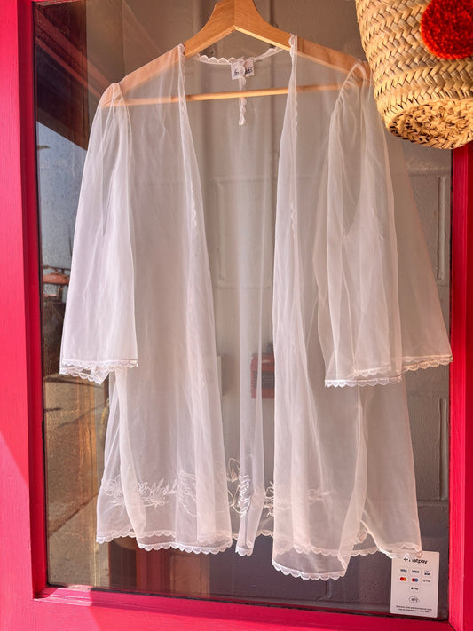 One-of-a-kind Vintage Sheer Bed Jacket with Embroidered Swans - I'd Wear That