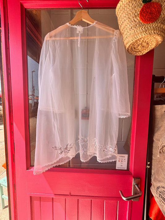 One-of-a-kind Vintage Sheer Bed Jacket with Embroidered Swans - I'd Wear That