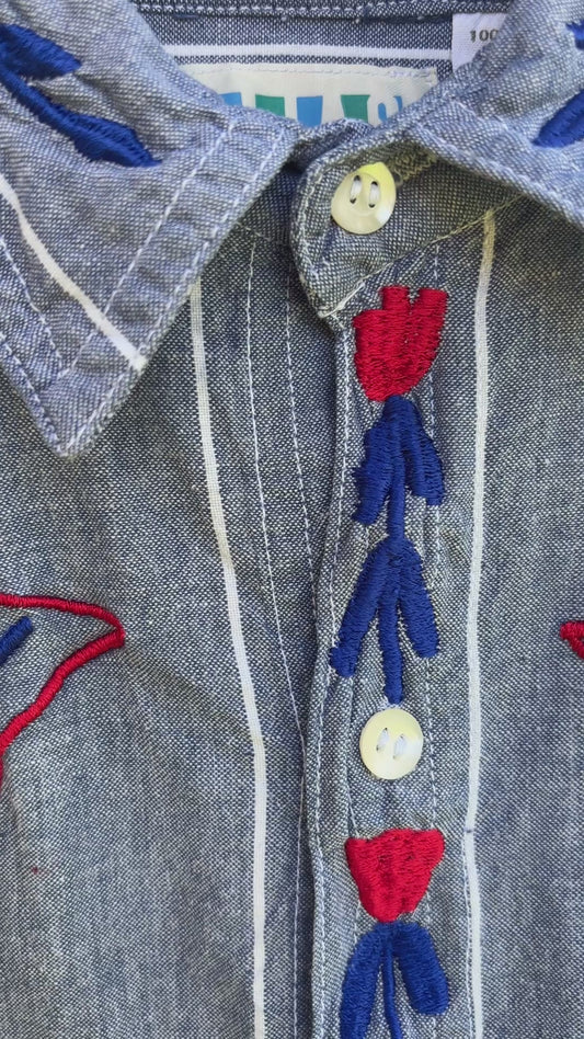 One-of-a-Kind Hand Guided Embroidered Folk Bird Shirt