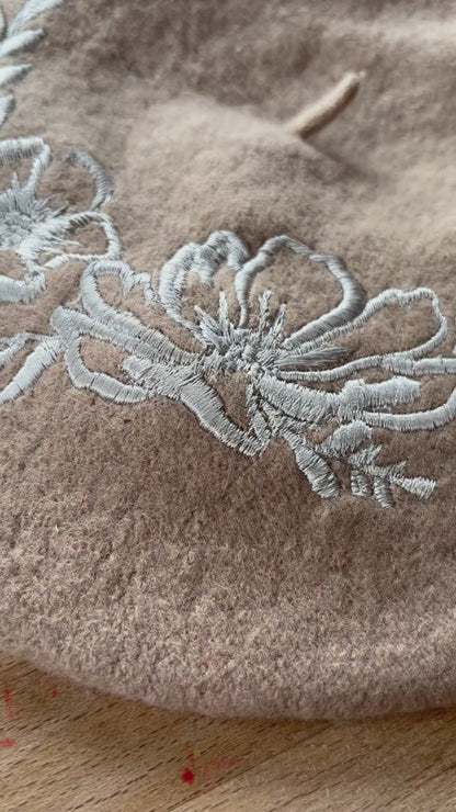 Hand-Embroidered Floral Beret – One of a Kind
