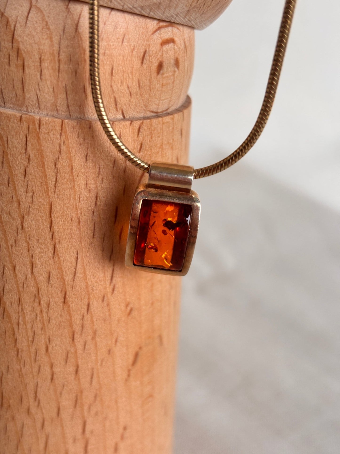 Square Baltic Amber Pendant Sterling Silver 925 Necklace - I'd Wear That