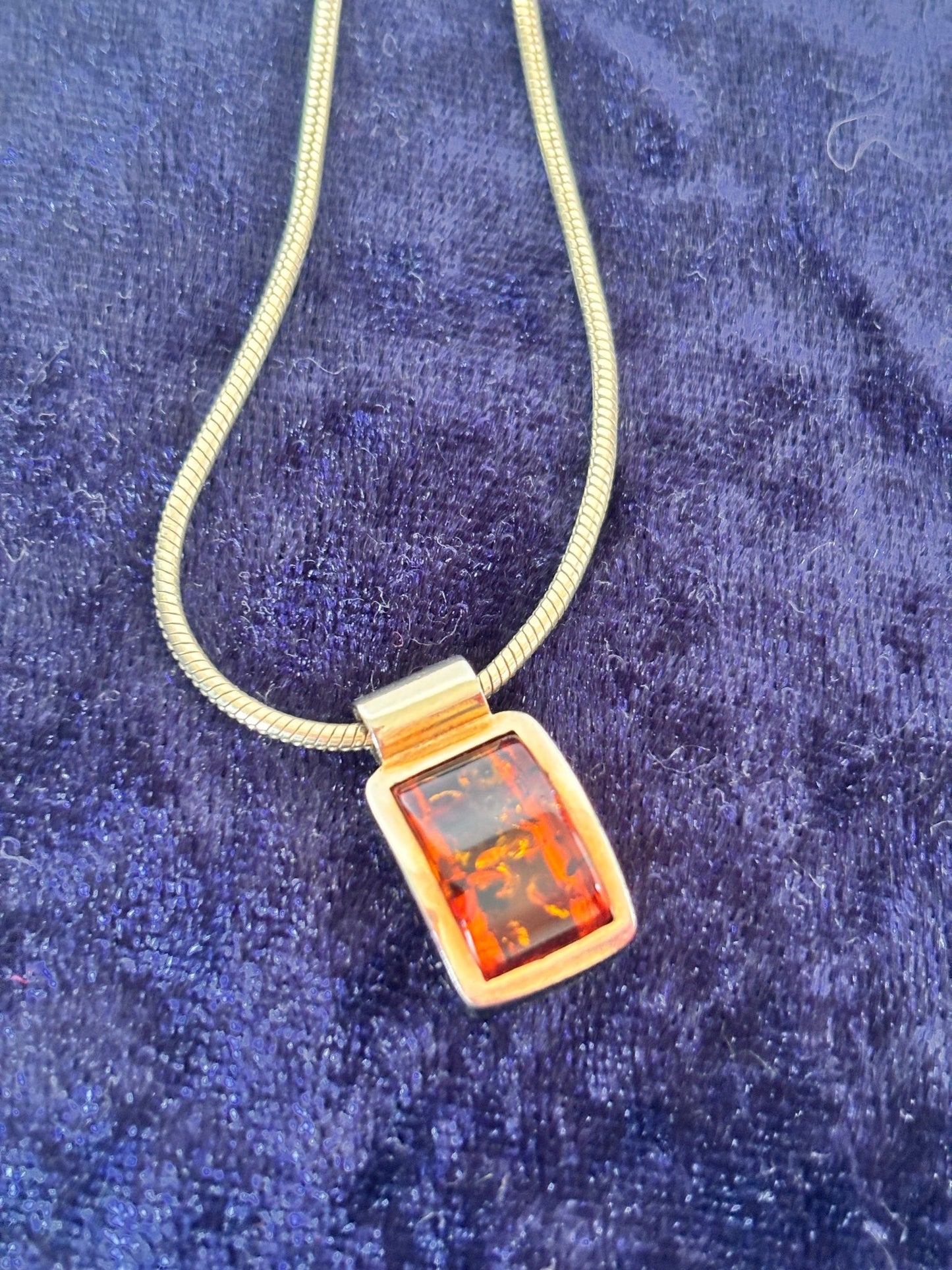 Square Baltic Amber Pendant Sterling Silver 925 Necklace - I'd Wear That