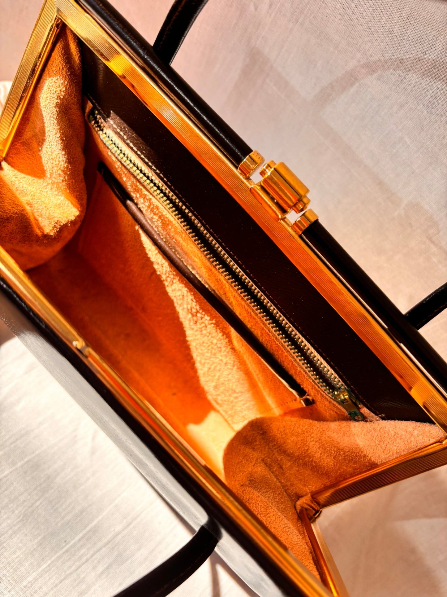 Vintage 1960s Chocolate Brown Leather Structured Handbag with Gold Frame - I'd Wear That