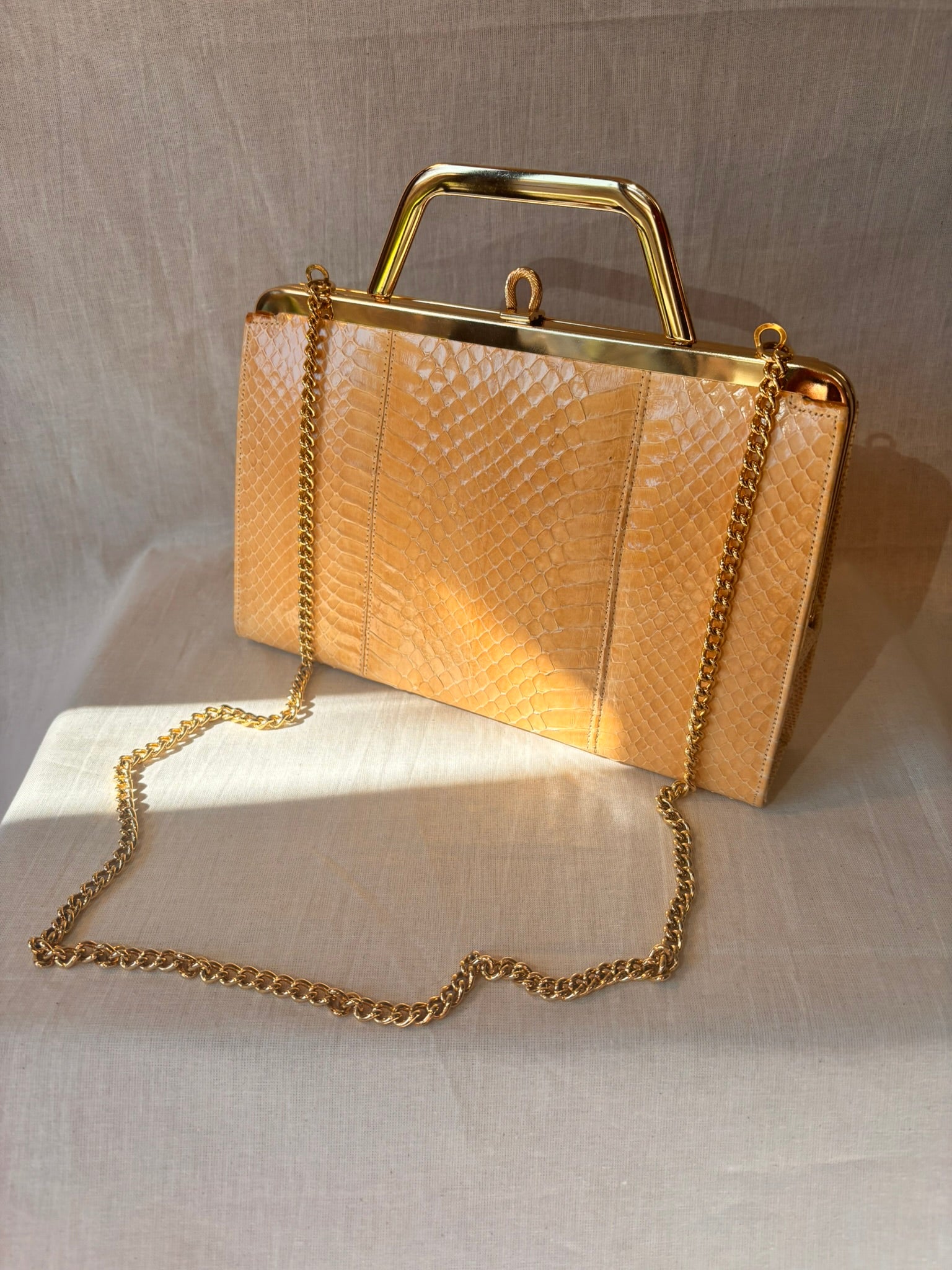 Vintage 1960s/1970s Genuine Snakeskin Clutch Bag with Gold Chain - I'd Wear That