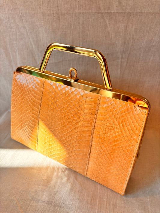 Vintage 1960s/1970s Genuine Snakeskin Clutch Bag with Gold Chain - I'd Wear That
