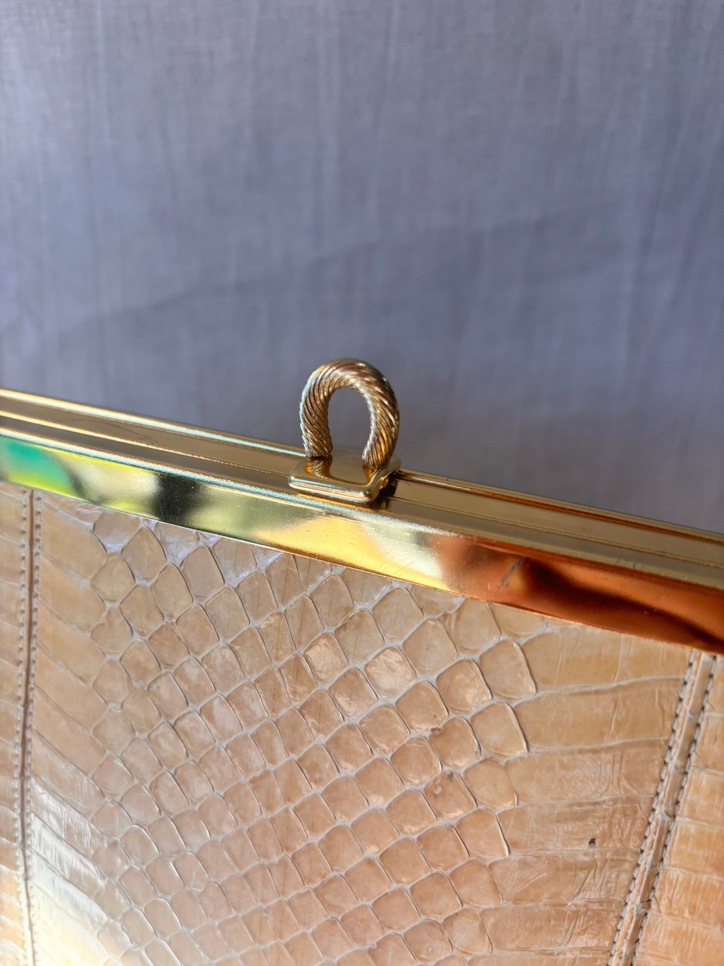Vintage 1960s/1970s Genuine Snakeskin Clutch Bag with Gold Chain - I'd Wear That