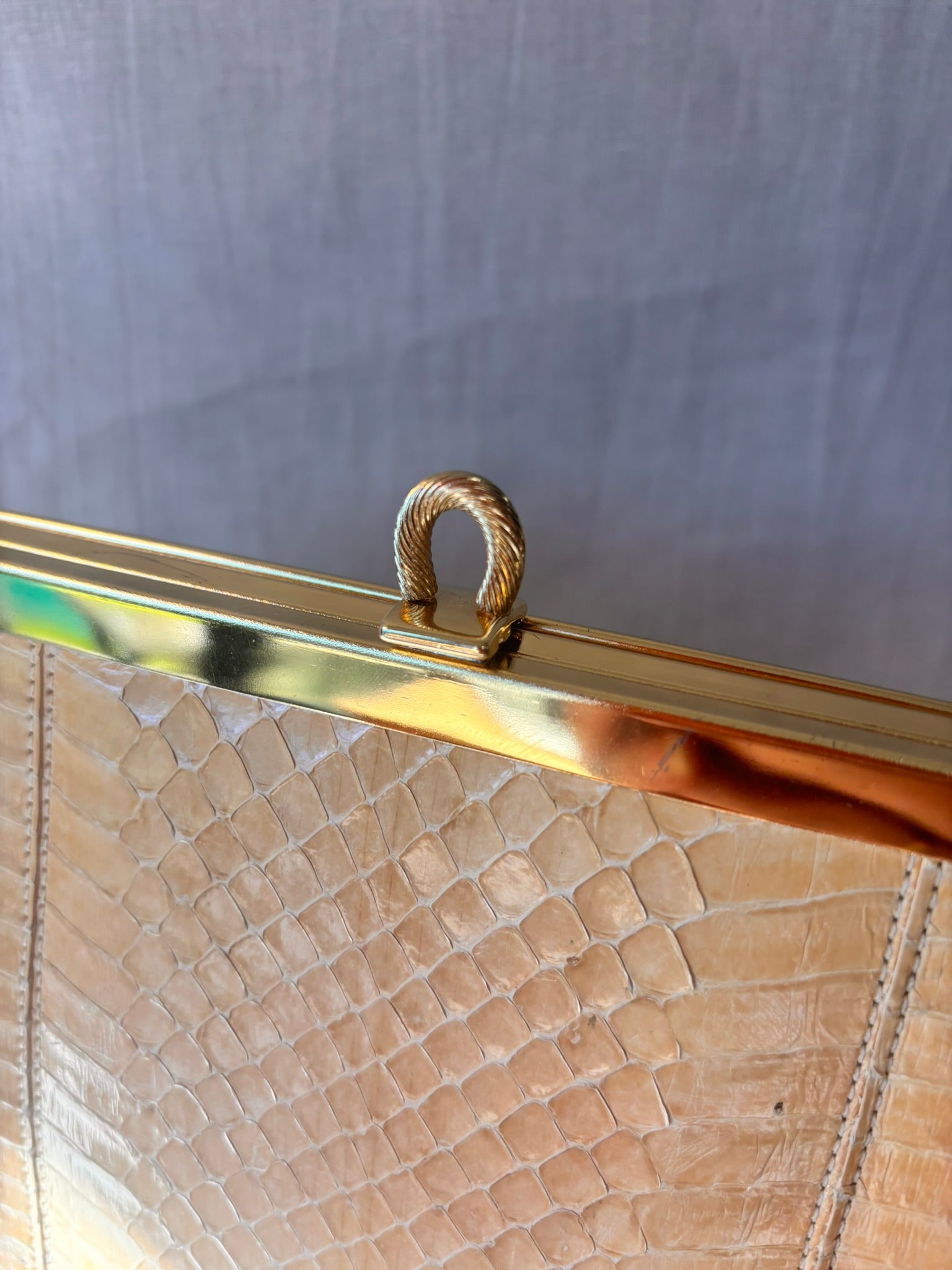 Vintage 1960s/1970s Genuine Snakeskin Clutch Bag with Gold Chain - I'd Wear That