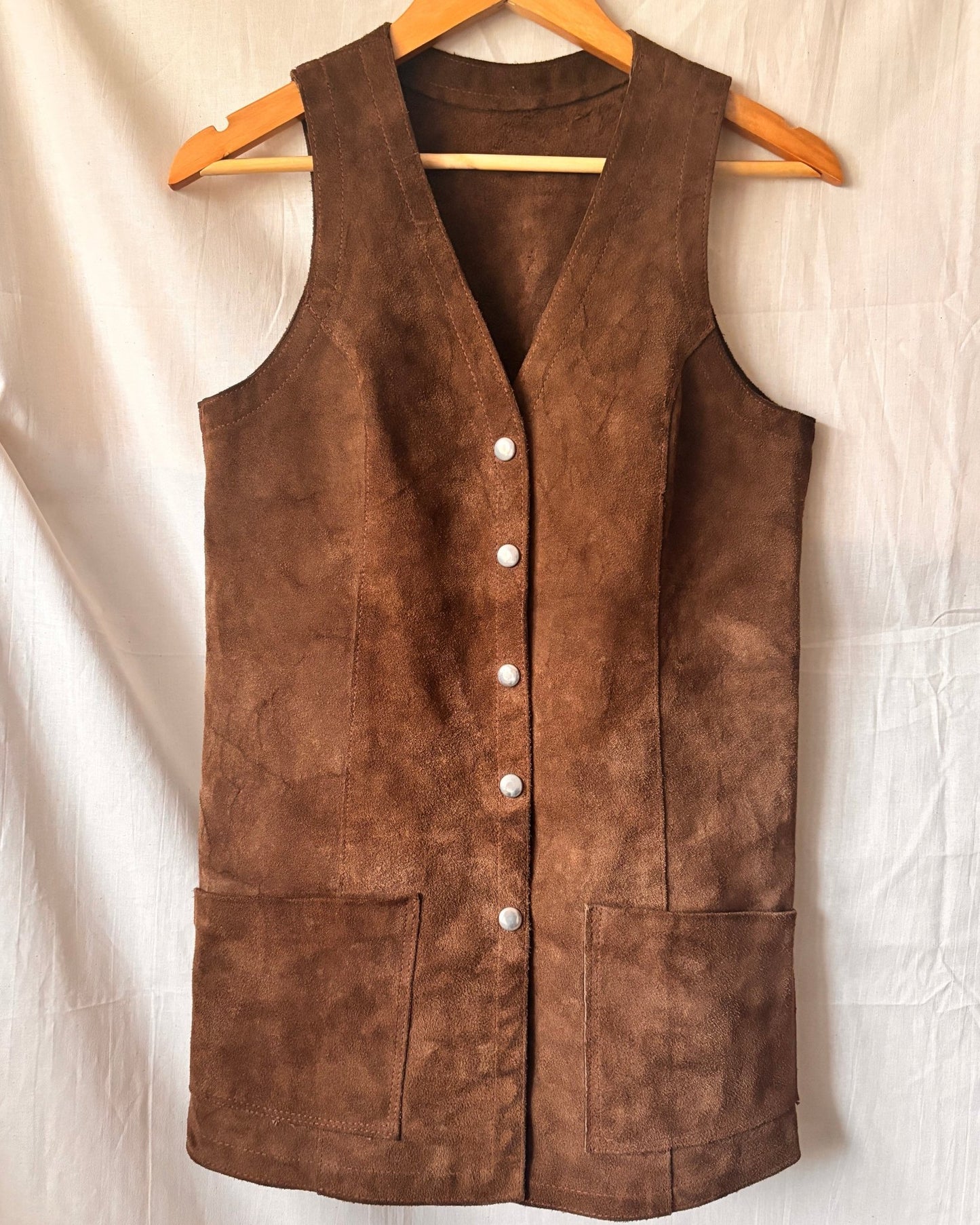 Vintage 1970s Brown Suede Waistcoat | Longline Suede Vest - I'd Wear That