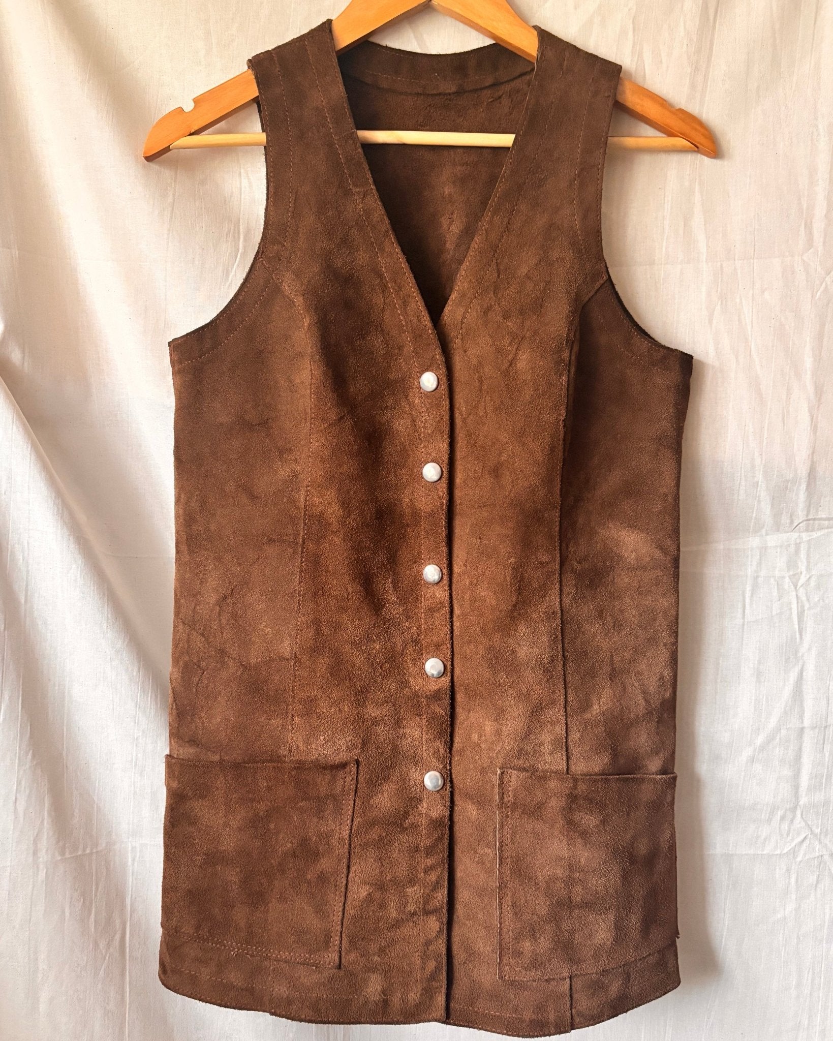 Vintage 1970s Brown Suede Waistcoat | Longline Suede Vest - I'd Wear That